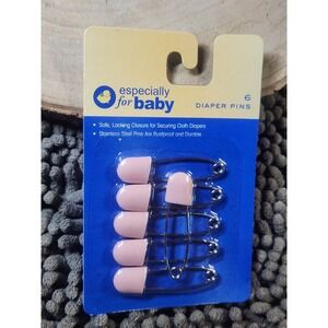 Vtg. Especially For Baby Brand Diaper Pins Safety Lock Pin Stainless 6-pk Pink